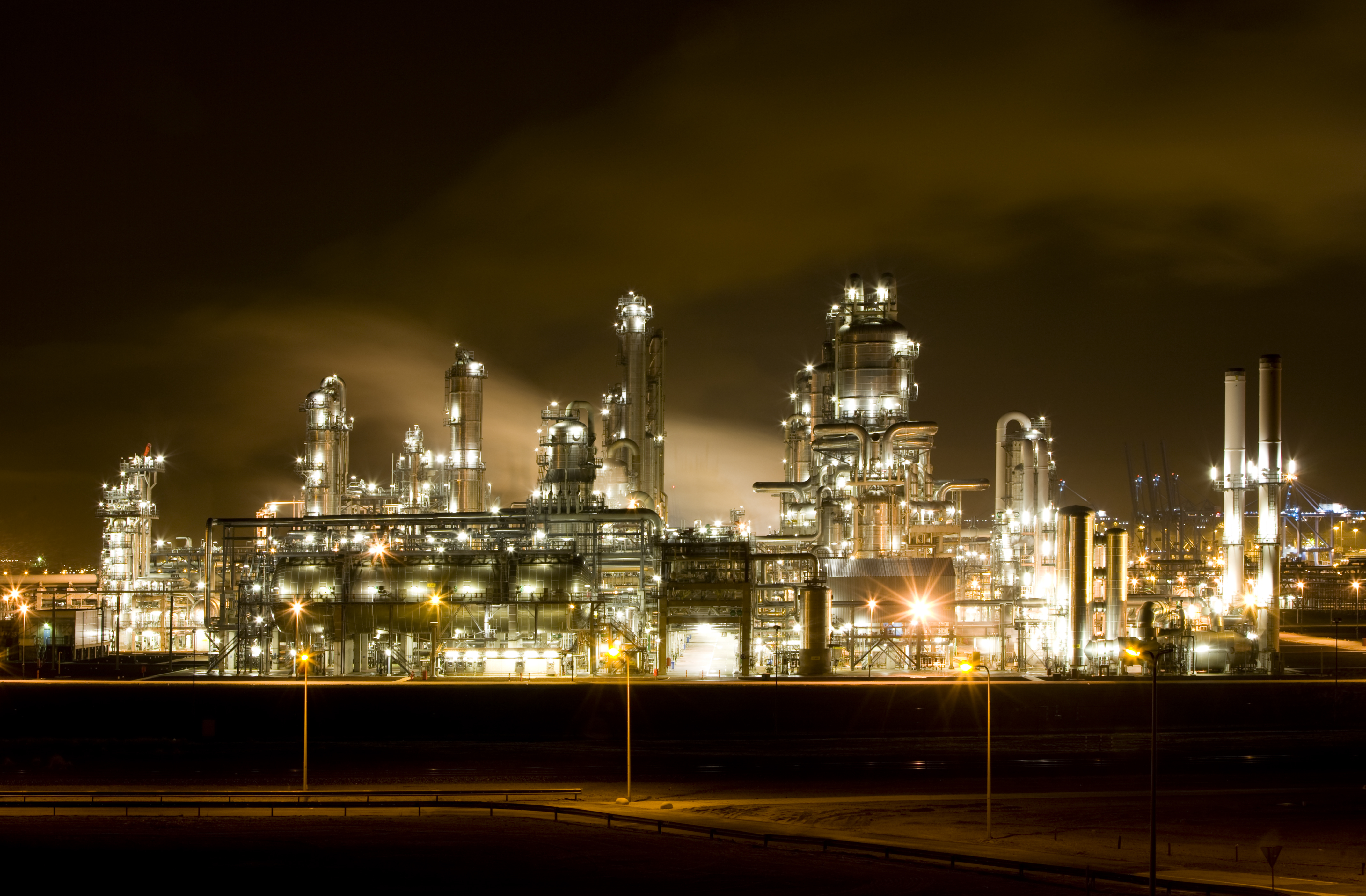 Hydrofluoric Acid HF Chemical Plant at night